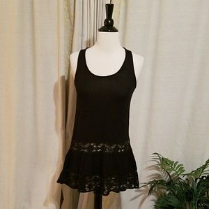 Black sleeveless top with lace trim